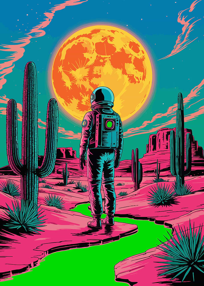 Astronaut in Desert with Moon
