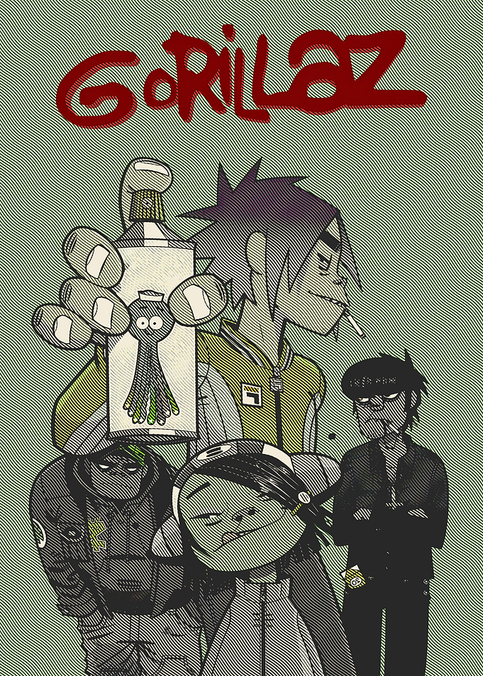 Gorillaz band cartoon illustration