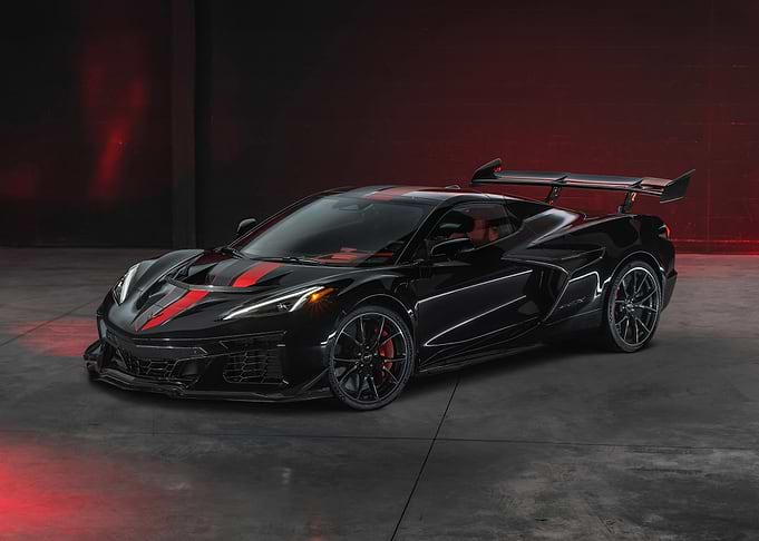 Black Corvette Z06 with Red Stripes