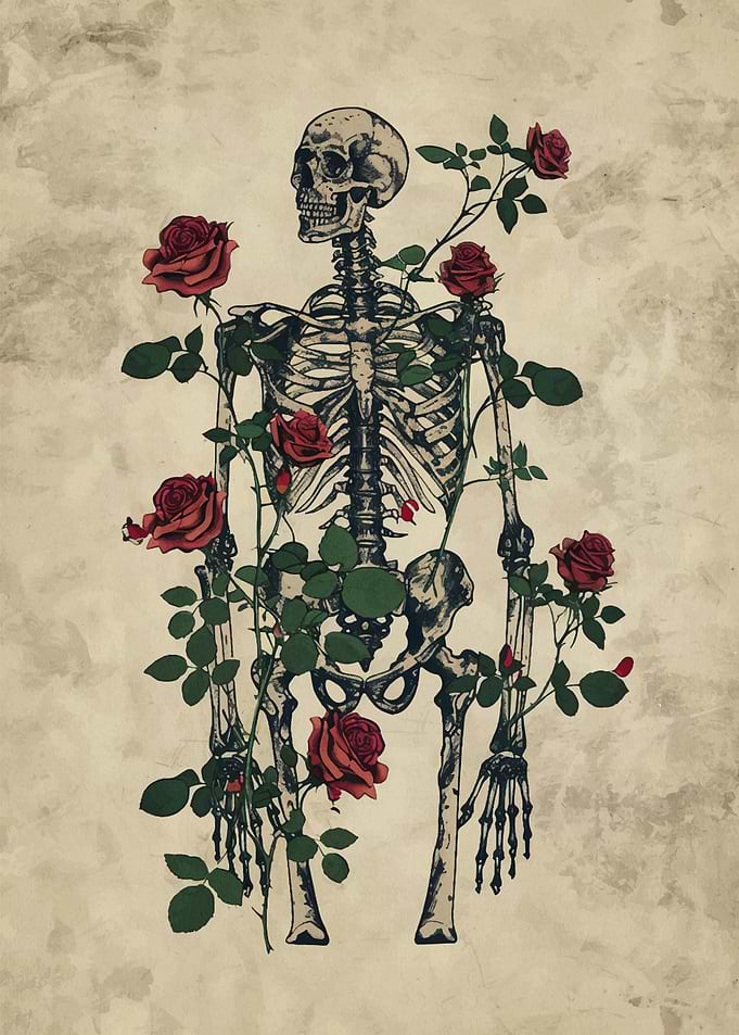 Skeleton and Roses Illustration