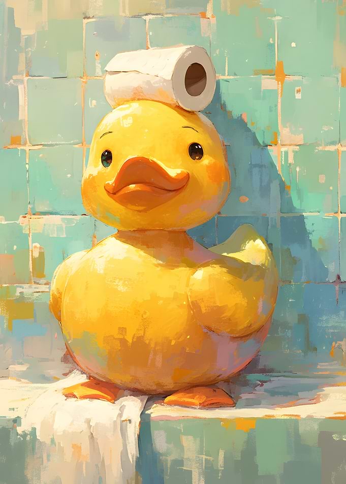 Duck with Toilet Paper on Head