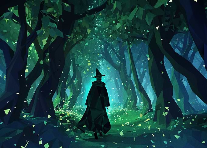 Low Poly Witch in Forest