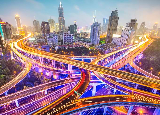 Shanghai Cityscape at Night with Highways