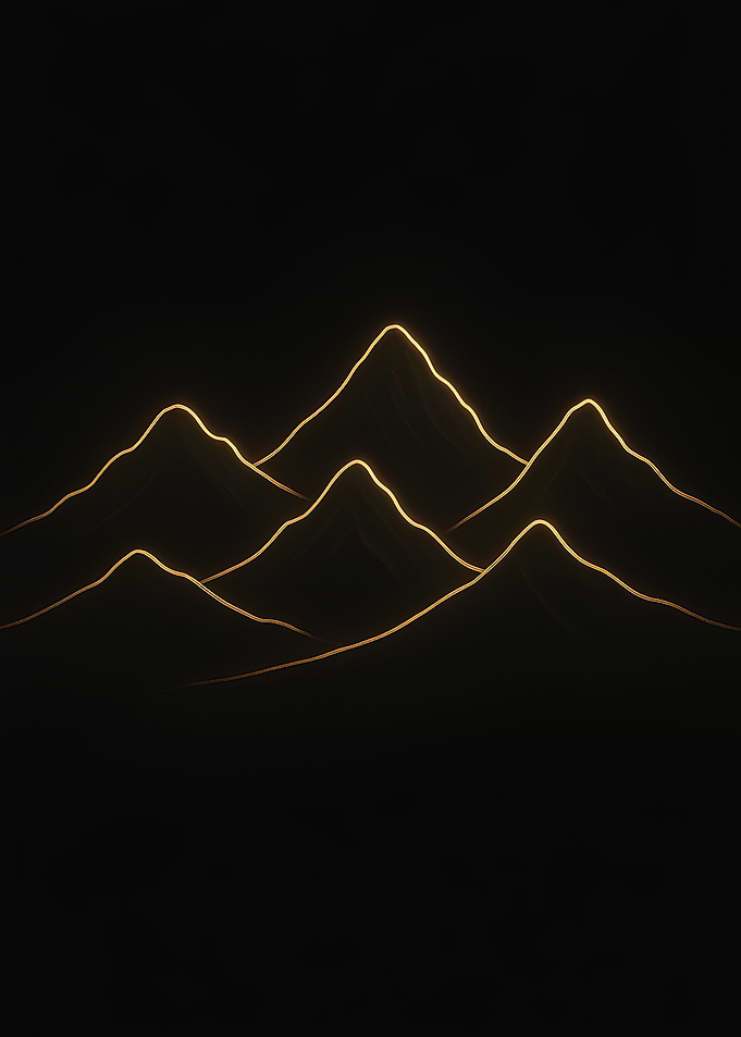 The Golden Mountain Outlines on Black