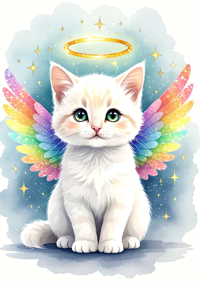 Angel Kitten with Rainbow Wings