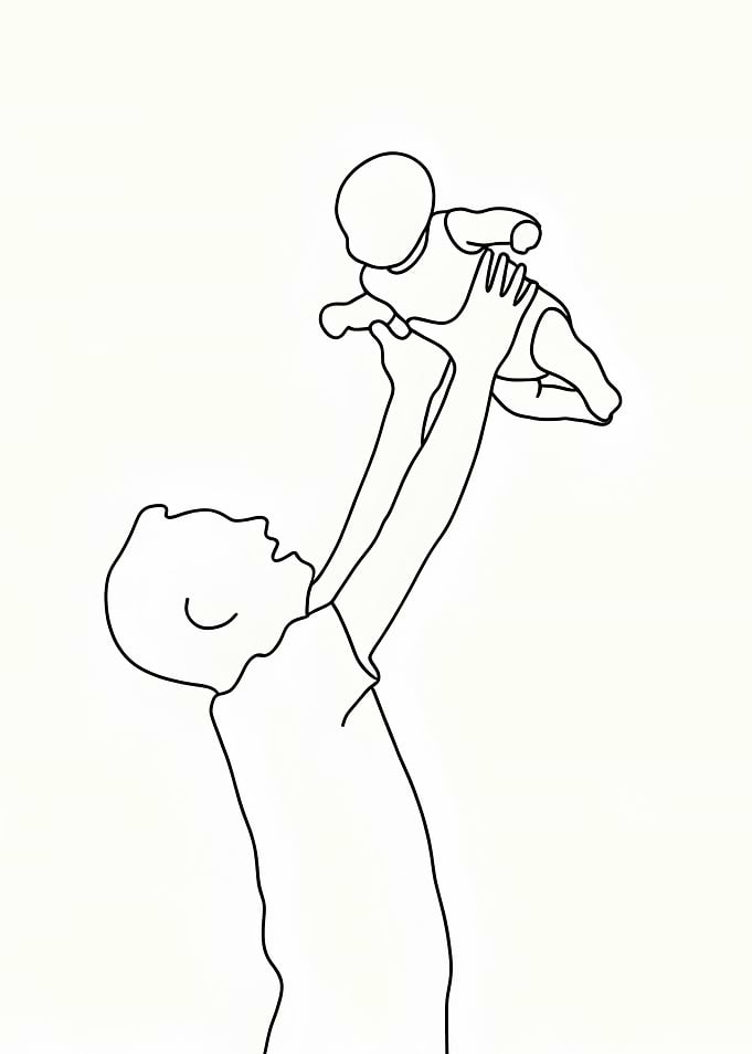 Father and Baby Playing Minimalist Line Art