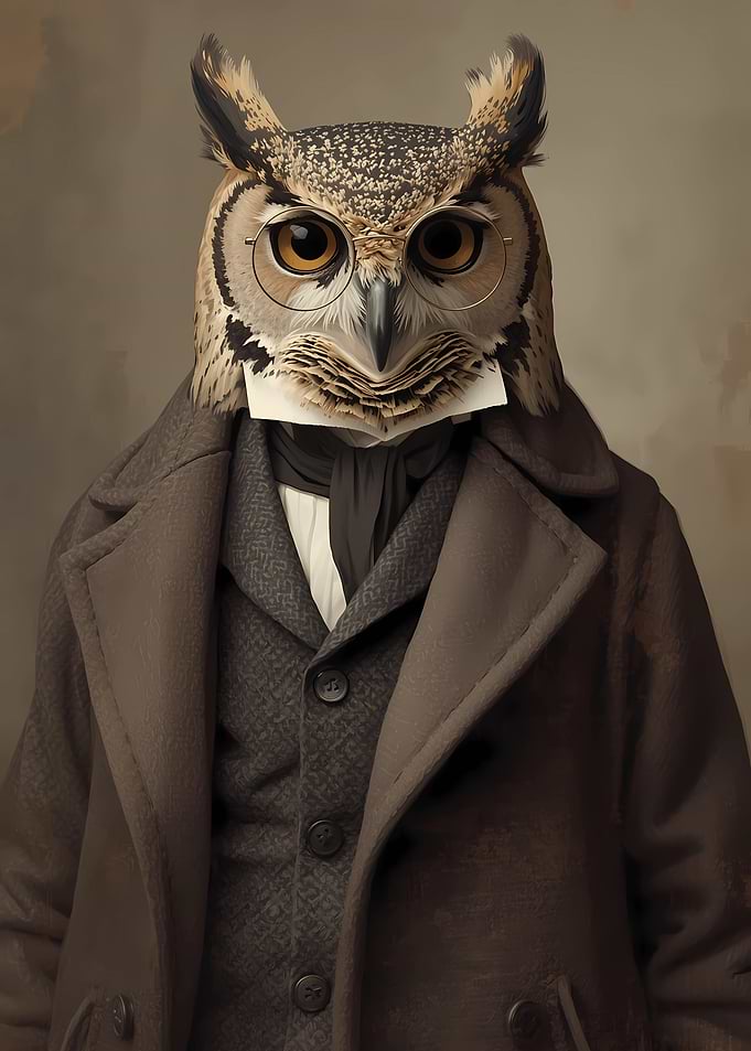 Anthropomorphic Owl Portrait in Formal Attire