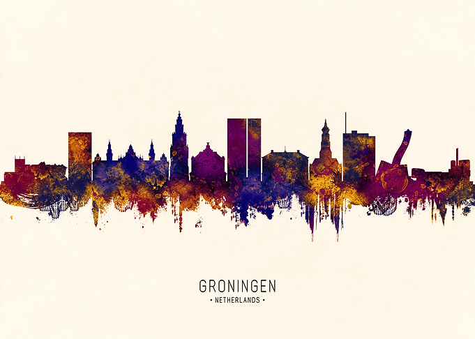 Groningen Netherlands Skyline Watercolor Silhouette