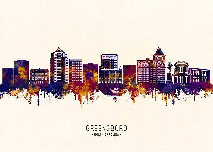 Greensboro, North Carolina Watercolor Skyline