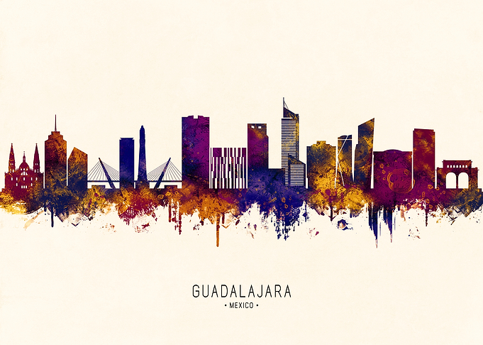 Guadalajara Mexico Skyline Watercolor