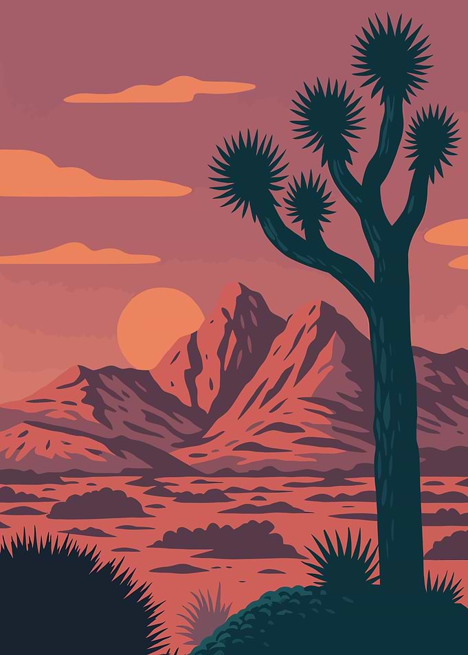 Joshua Tree Desert park national | Retro Sunset Vector Art Print