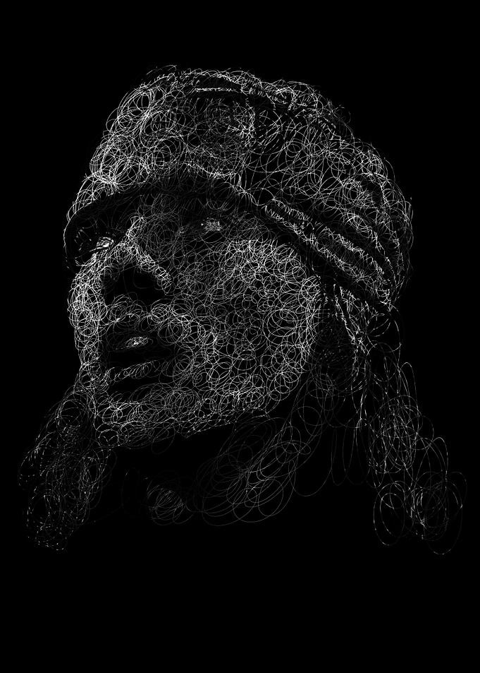 Abstract Portrait with Circular Line Art