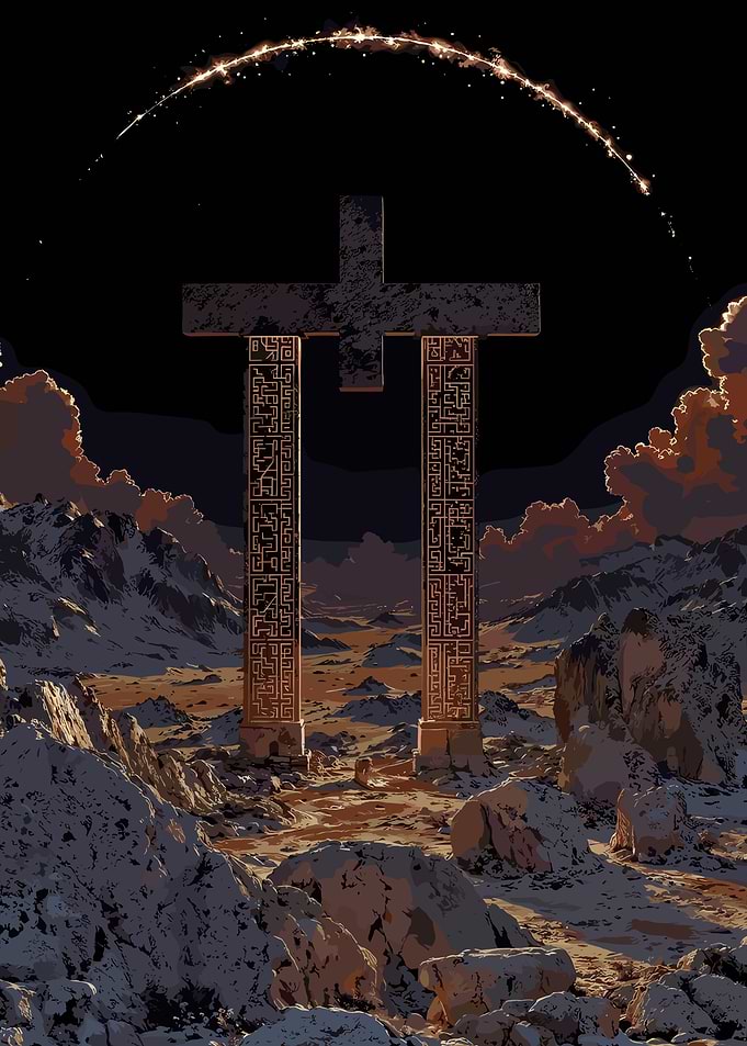 Mystical Cross in Snowy Landscape