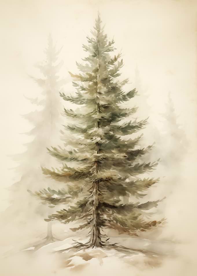 Pine Tree in Winter Fog