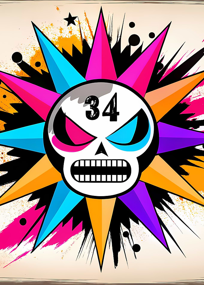 Skull with Colorful Starburst Background