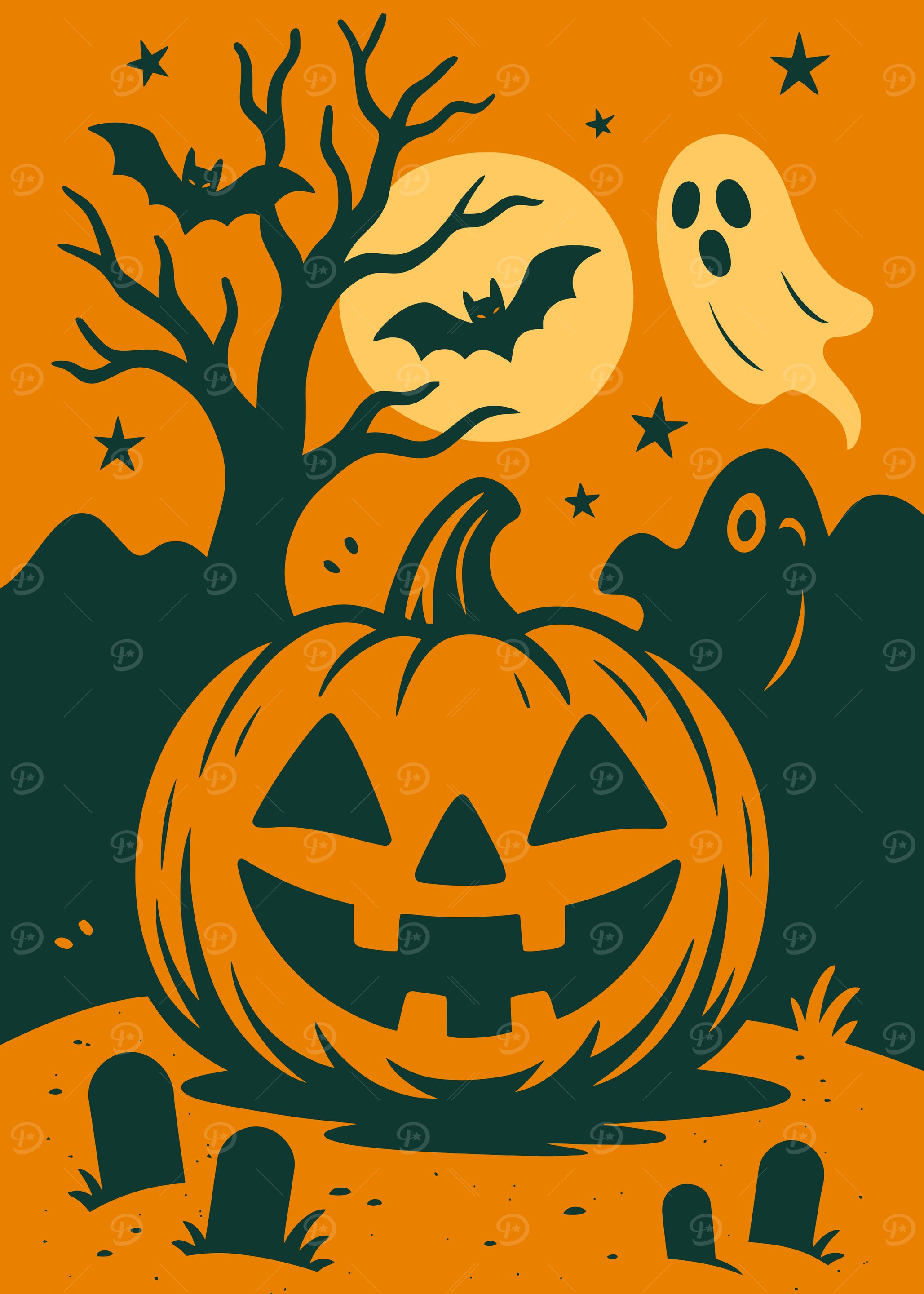 Retro Halloween Jack-O’-Lantern – Vintage Spooky Vector Art