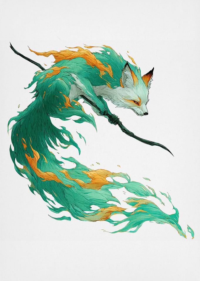 Emerald Fox with Golden Flames