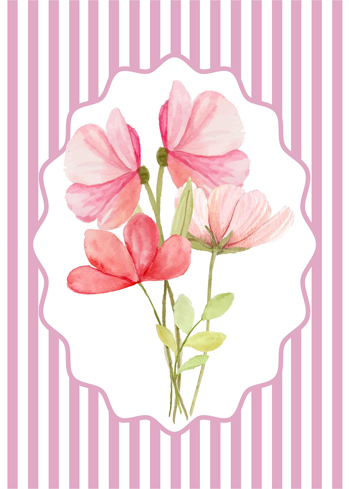 Pink Flowers Watercolor Art