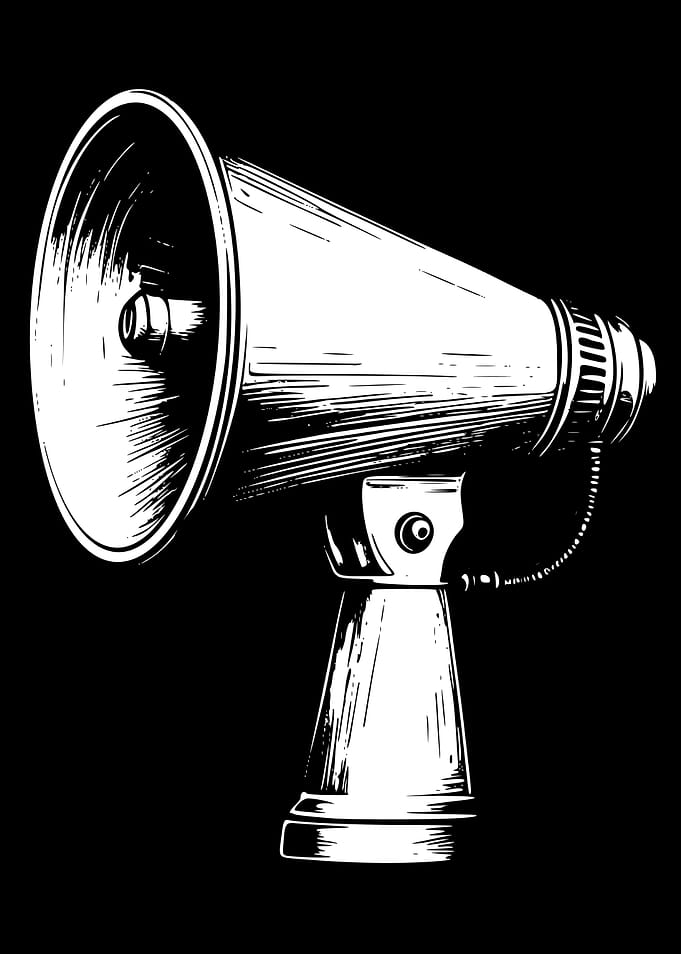 White Megaphone on Black Background