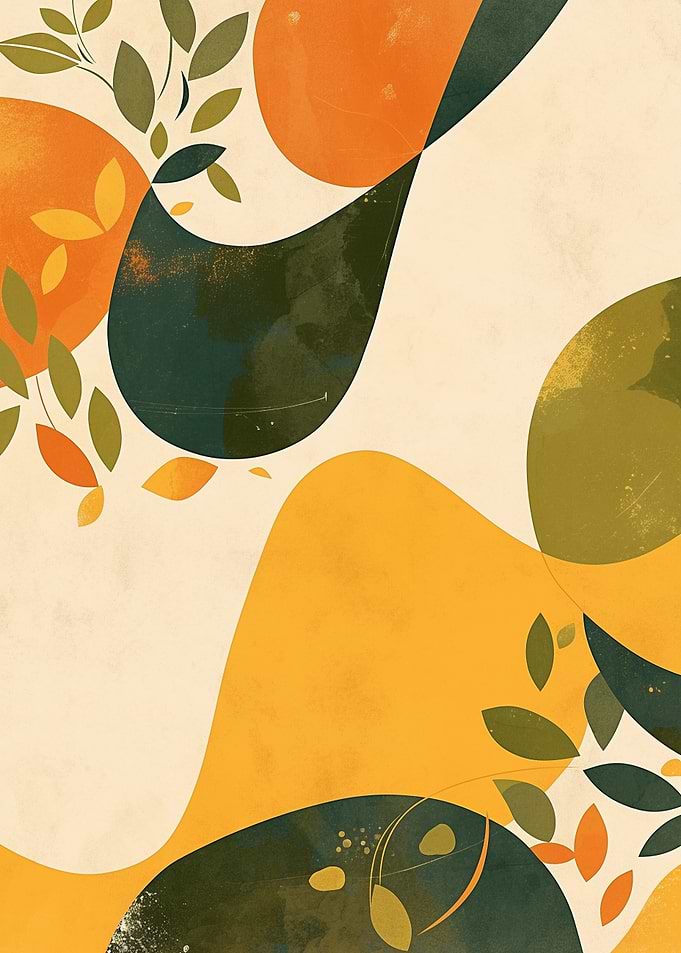 Abstract Shapes and Leaves Art