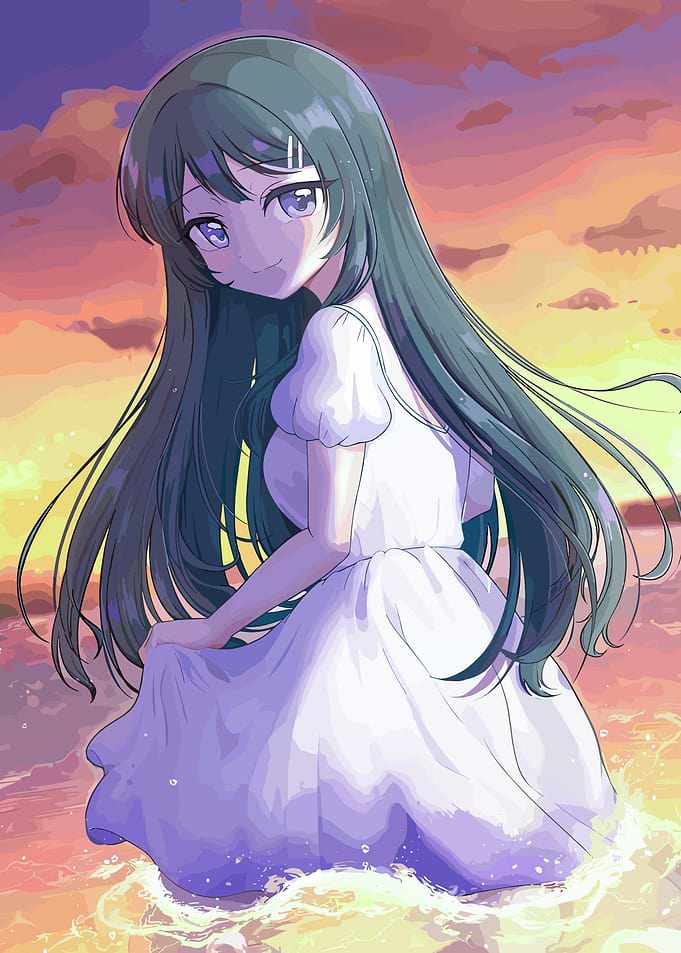 Girl in White Dress at Sunset
