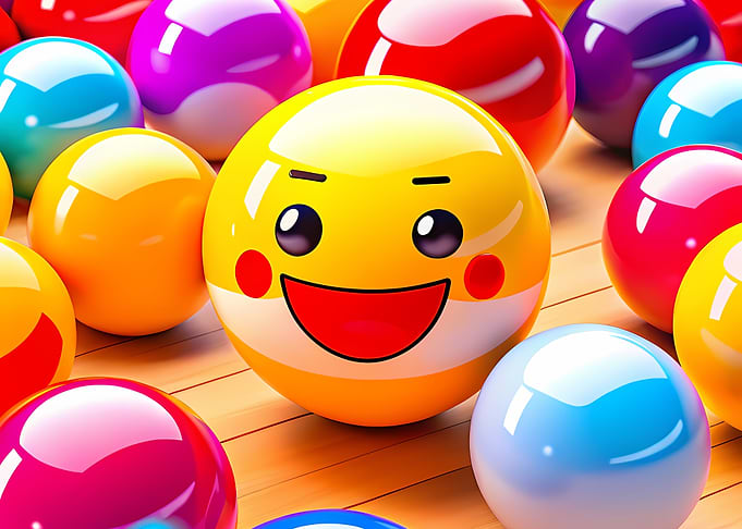 Colorful Emoji Balls on Wooden Surface
