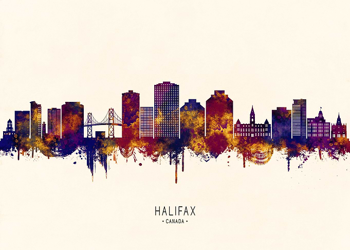 Halifax Canada Skyline Watercolor Silhouette