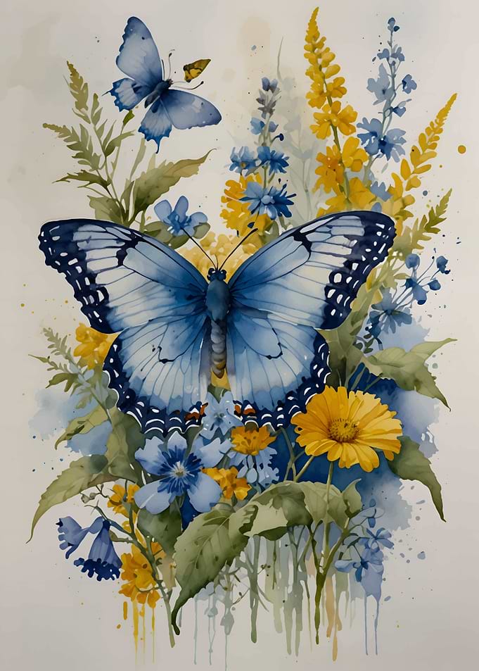 Watercolor Butterflies and Flowers