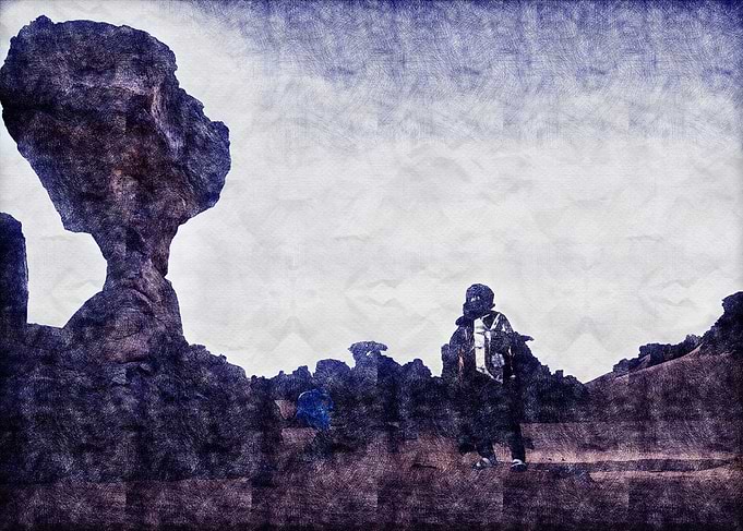 Desert Landscape with Figure and Rock