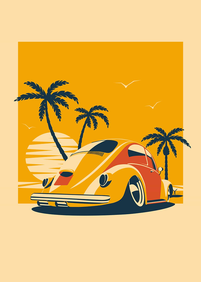 Retro Car on Beach Illustration