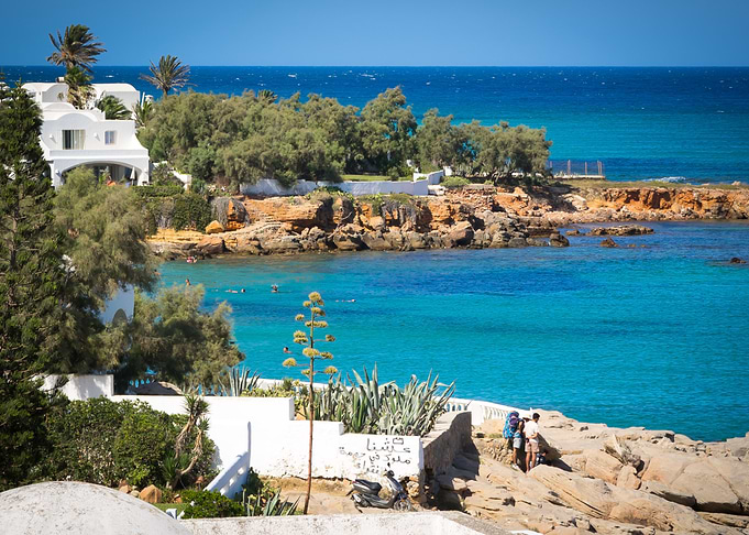 Seaside view with white buildings