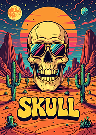 Skull in Desert with Sunglasses