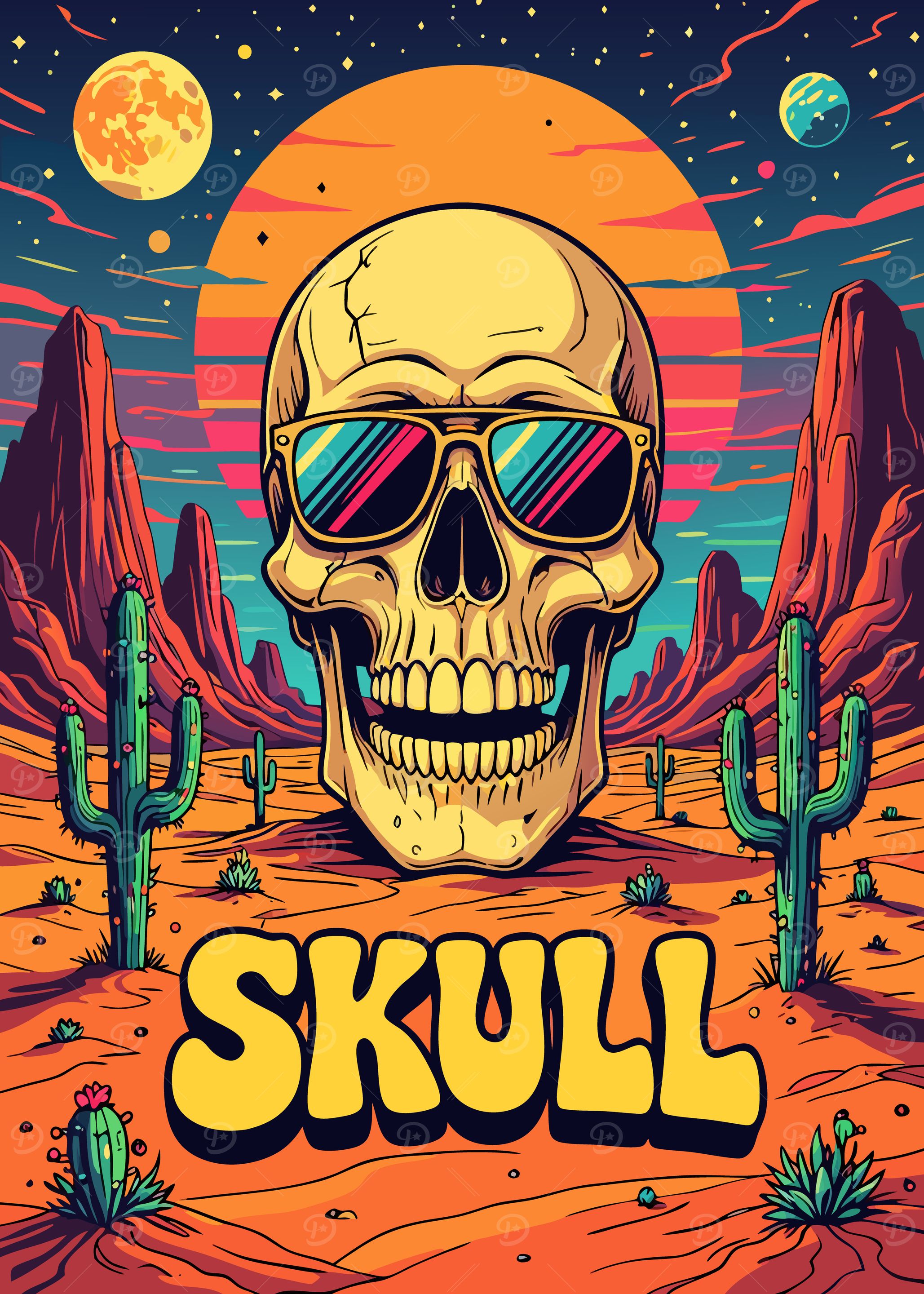 Skull in Desert with Sunglasses