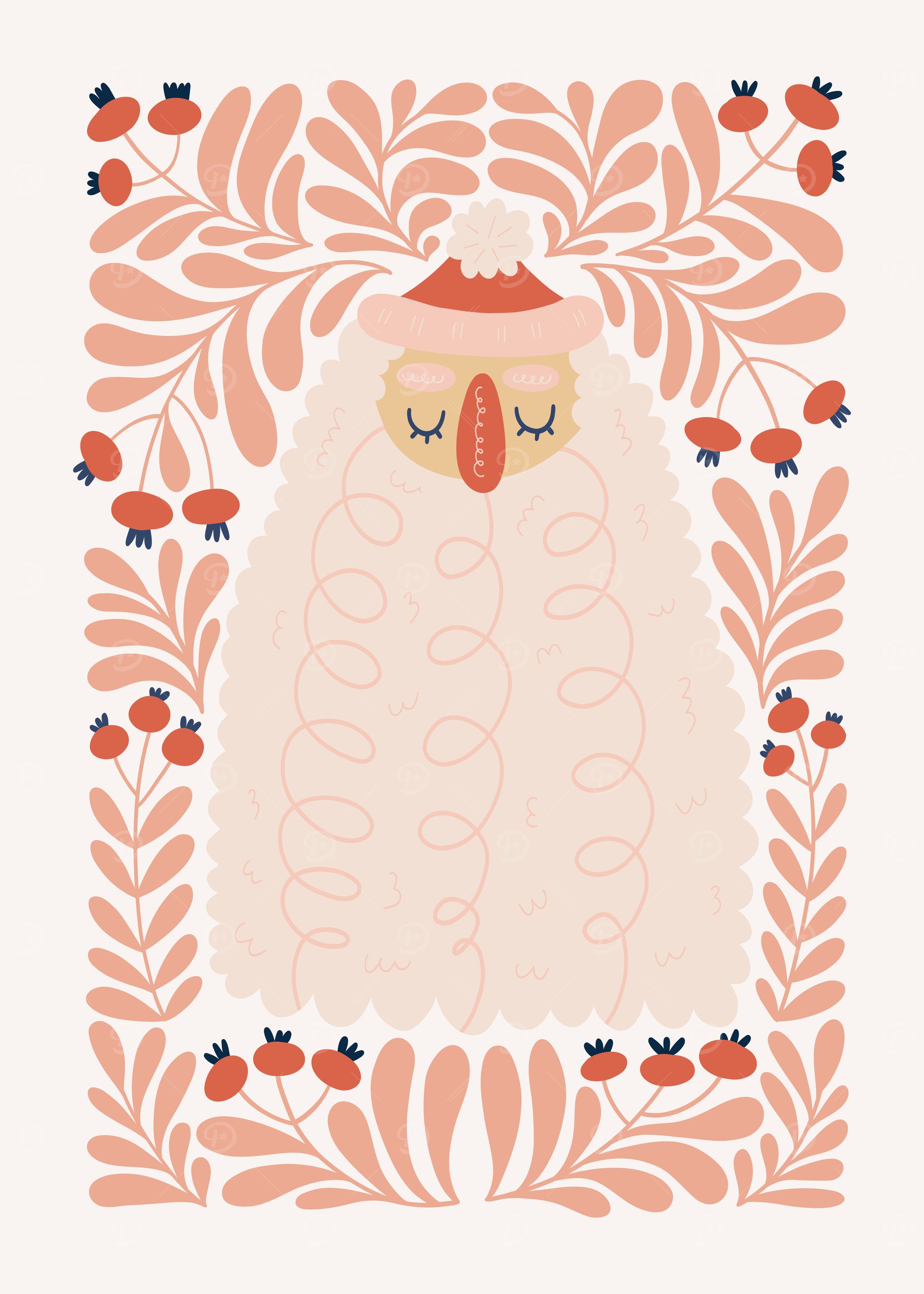 Santa Claus Floral Illustration