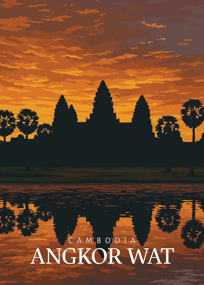 Angkor Wat Sunrise Poster – Cambodia Temple Travel Print