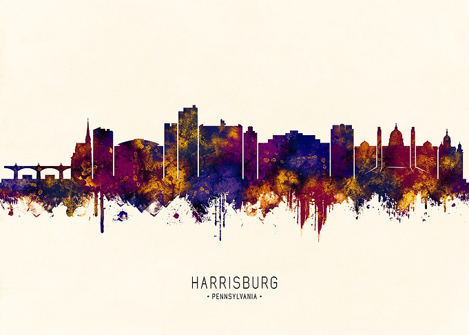 Harrisburg Pennsylvania Skyline Watercolor Art