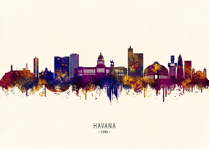 Havana Cuba Skyline Watercolor Art