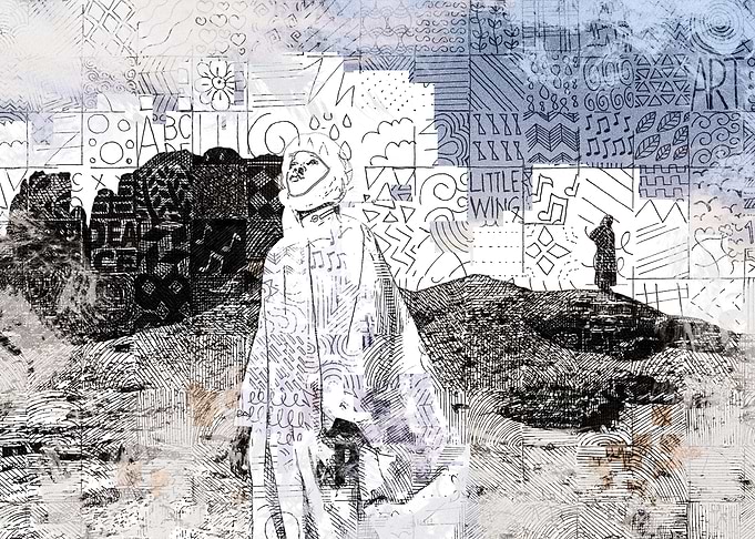 Abstract Figure in Landscape with Patterns