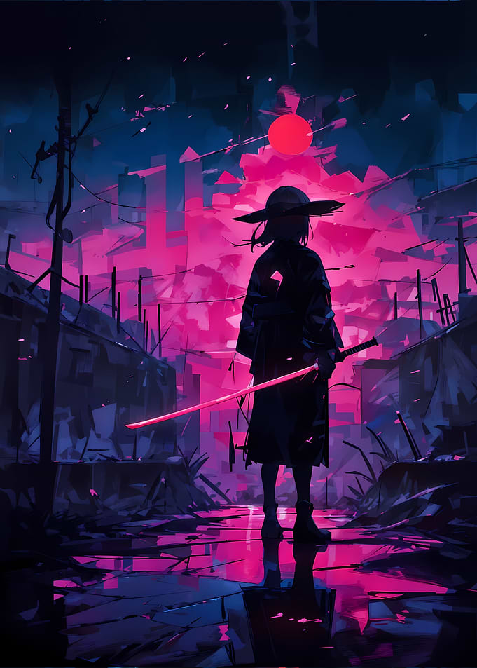 Cyberpunk Samurai with Glowing Katana