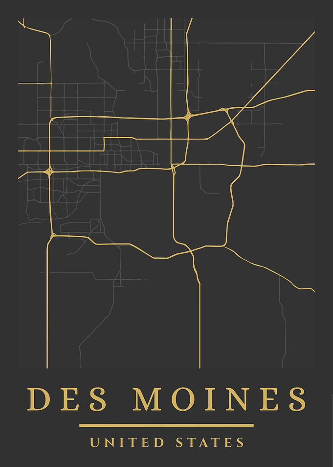 Des Moines, United States Map Art