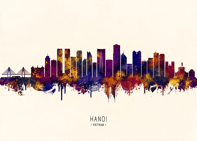 Hanoi Vietnam Skyline Watercolor