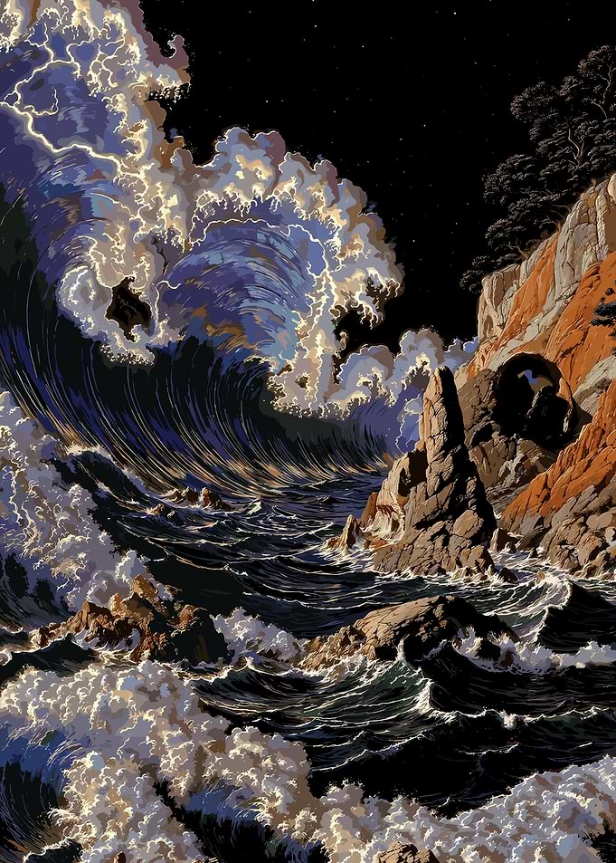 Stormy Ocean Wave Crashing on Coast