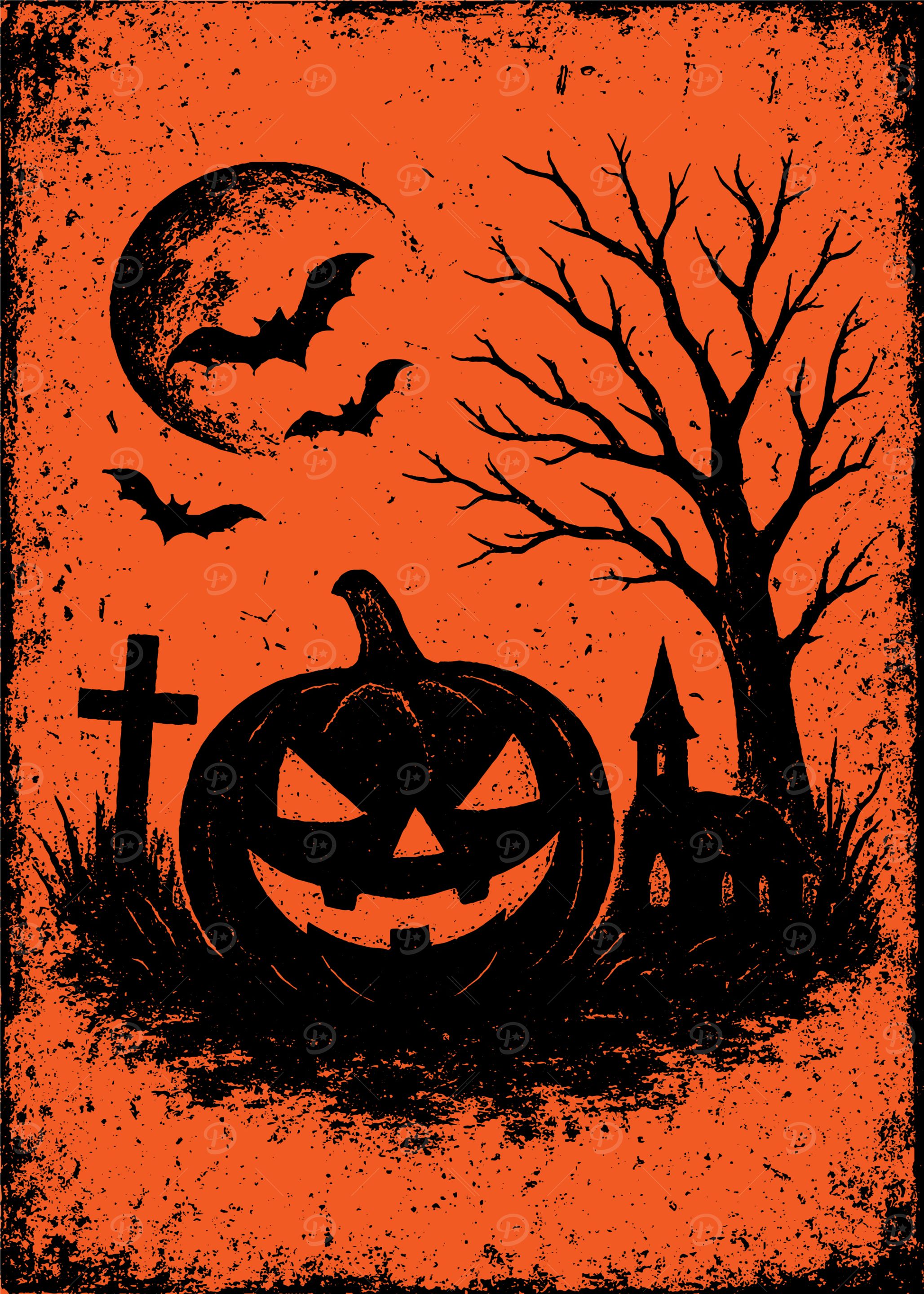 Halloween Night Pumpkin and Bats