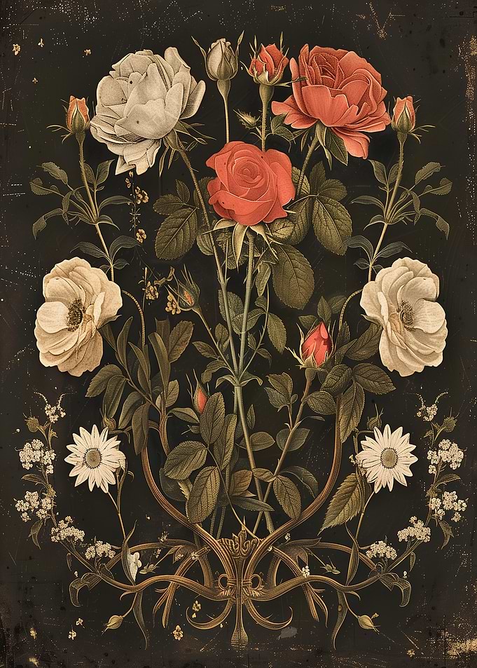 Vintage Floral Arrangement on Dark Background