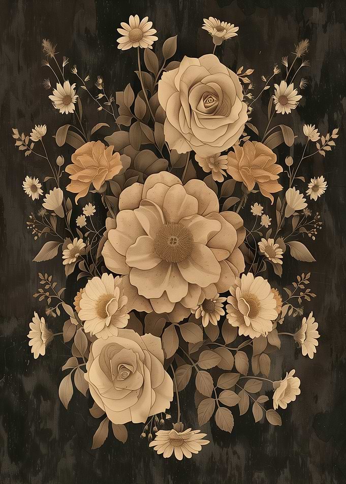 Sepia Floral Arrangement on Dark Background
