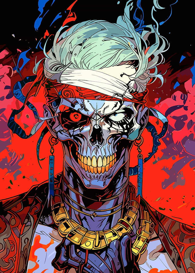 Stylized Skull Portrait with Red Accents