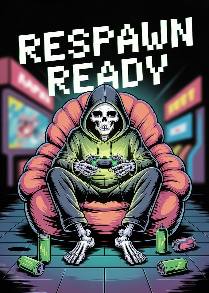 Respawn Ready Skeleton Gamer Illustration