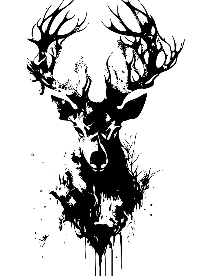 Abstract Black and White Deer Illustration