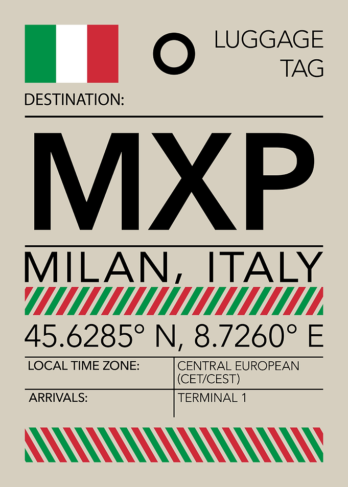MXP Milan, Italy Airport Luggage Tag