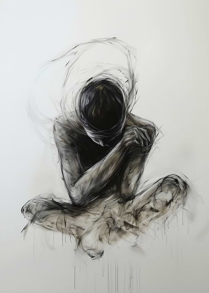 Abstract charcoal figure in seated pose